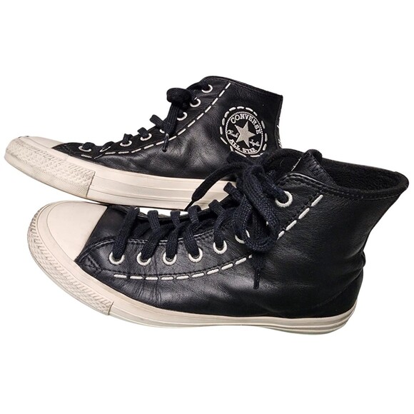 Converse Chuck Taylor All Star Leather High Top Sneakers Black Size 8.5 Womens - Picture 1 of 6